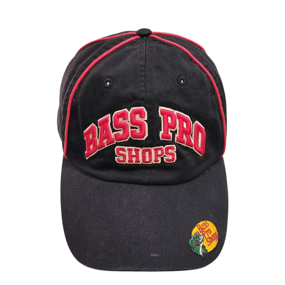 Bass Pro Shops Hat Mens Black Red Piping Embroidered Logo Adjustable Strapback‎